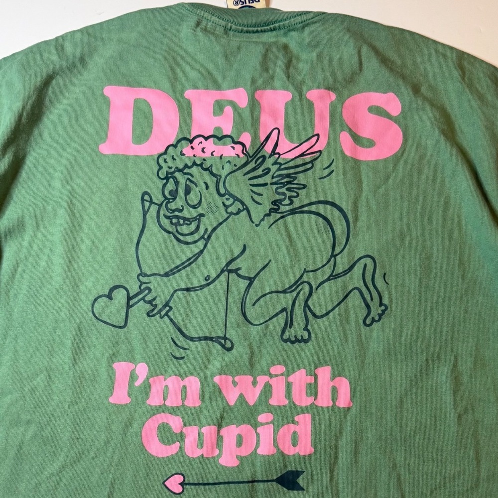 Deus Ex Machina Records Mens Cupid Graphic T-Shirt Green Pink Size M - Picture 3 of 11